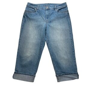 Sonoma Life + Style Womens Size 16 Blue Denim Capri Cropped Cuffed Jeans Stretch